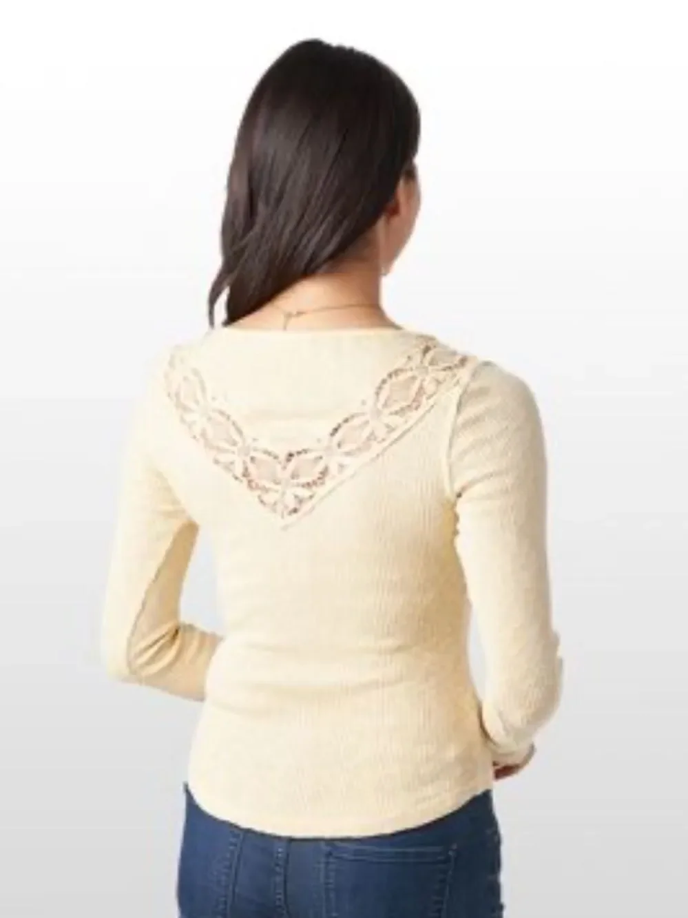 free people M Come On Over Ribbed Knit Lace Buttoned Long Sleeves Thermal Top